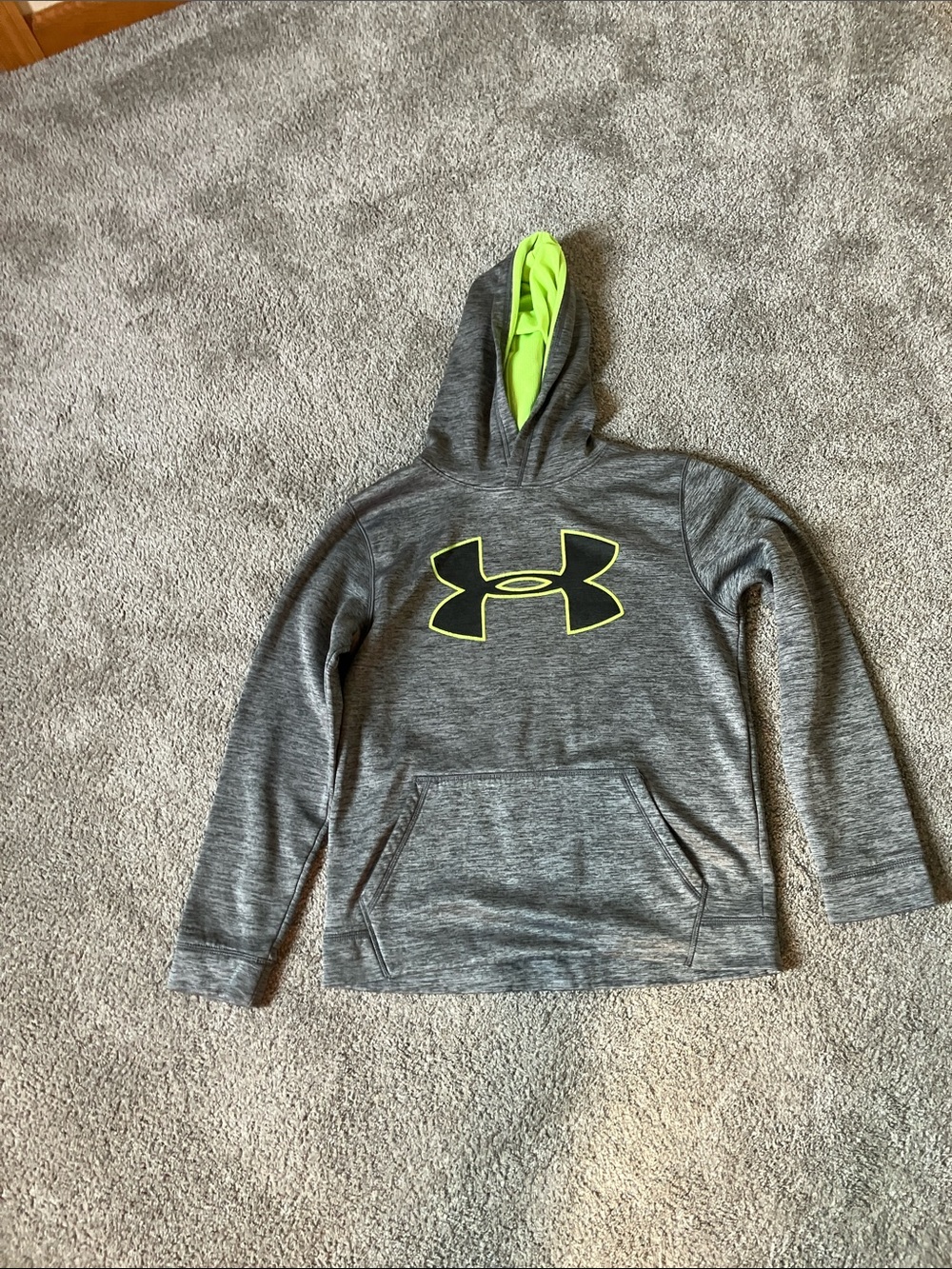 Under Armour Gray Hoodie with Neon Green Logo and Lined Hood